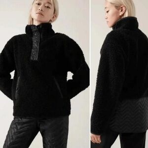 Athleta Womens Black Sherpa Snap Kangaroo Pocket Sweatshirt size S/P